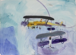 Purple and Yellow Biplanes